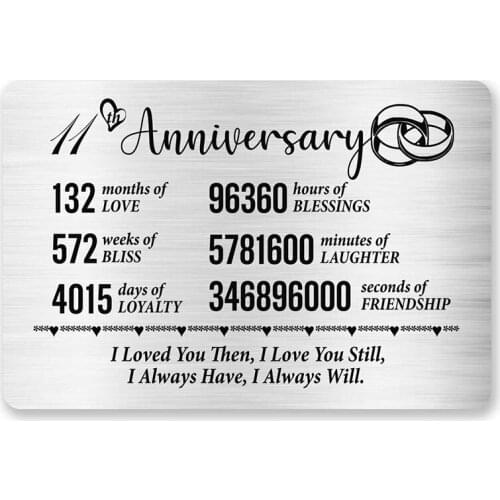 11th Anniversary Card for Husband Wife, Best Love Anniversary Wedding Engraved Wallet Card Inserts Card for Couples DIY Custom
