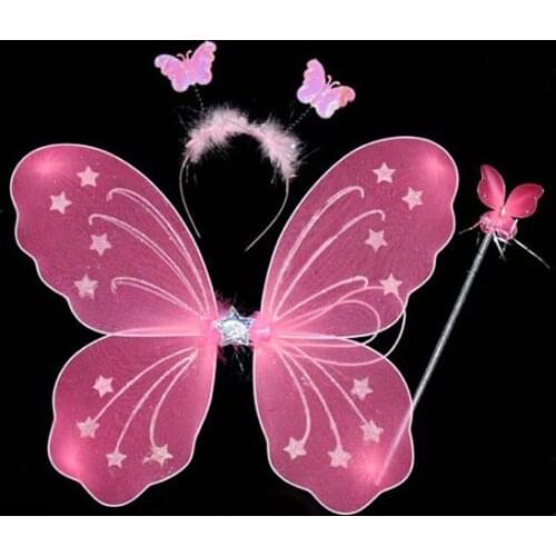 3Pc Set Fairy Princess Butterfly Party Costume Wings Wand Headband