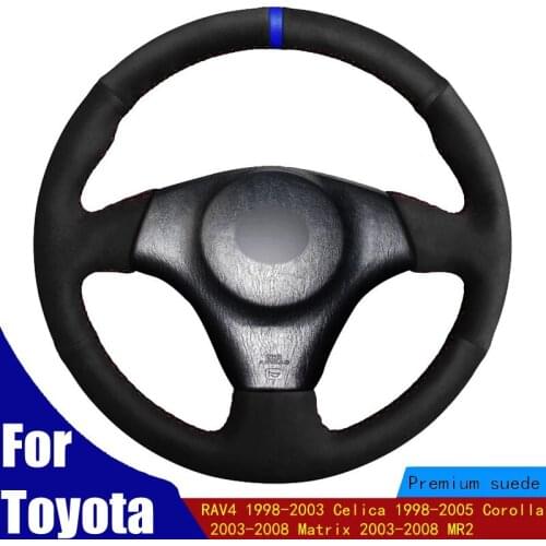 Steering Wheel Cover Black Suede Blue Marker For Toyota RAV4 1998-2003 Celica 1998-2005 Corolla 2003-2008 Matrix 2003-2008 MR2