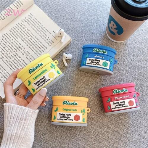 Cute 3D Ricola Throat Mint Tablets Case For Airpods 1 2 Pro Charging Box Soft Silicone Wireless Bluetooth Headset Protect Cover