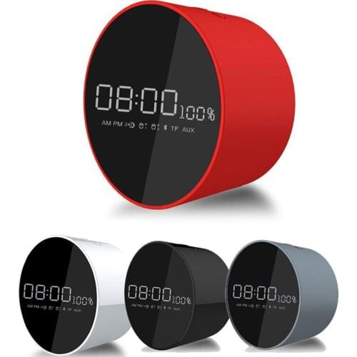 Mini Wireless Bluetooth Speakers Alarm Clock Desktop Household Office Round Mirror Digital Alarm Clock USB Charge Clock