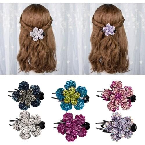 Fashion Hair Grip Claw Rhinestones Hairpin Retro Flower Shape Crystal Hair Clips Barrettes Hair Accessories for Women Girl