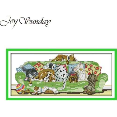 Joy Sunday Counted Cross Stitch Kits Sleeping Dogs Animal Crossing 11CT 14CT DMC Aida Fabric Printed Embroidery Needlework Sets