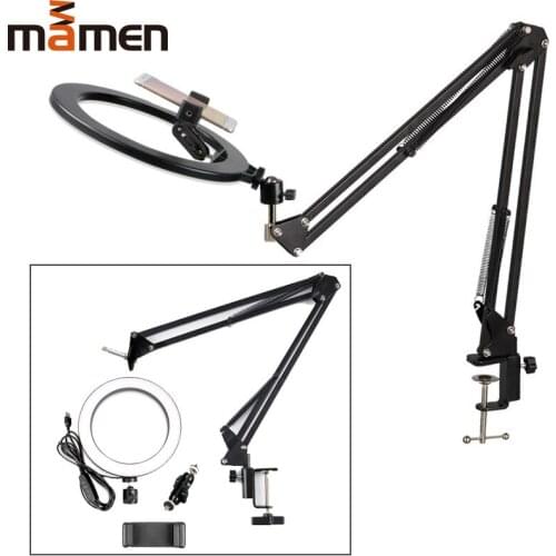 Table Selfie Ring Light 10 inch For Youtube Live Streaming With Long Arm Desktop Table Phone Holder Video Photography Lighting