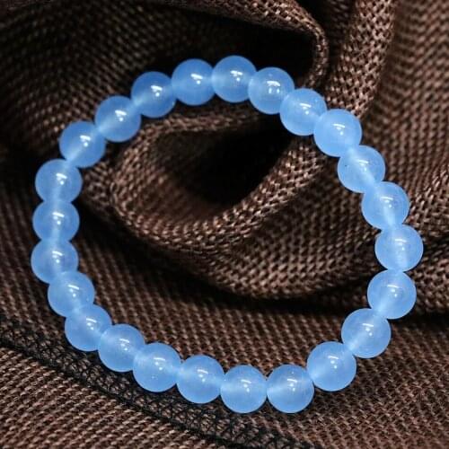 New fashion blue jades semi-precious stone chalcedony women bracelet round beads 8mm 10mm factory outlet jewelry 7.5inch B1517