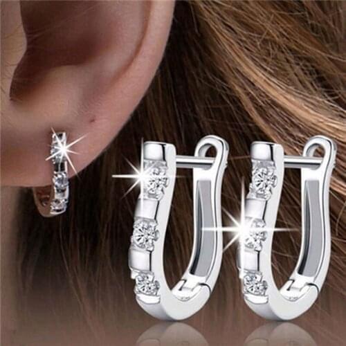 One Pair Fashion Women Silver Plated Crystal Rhinestones Hoop Earrings Ear Stud Jewellery