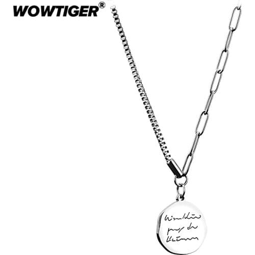 WOWTIGER Fashion Stainless Steel Necklace for women Letter Choker men Necklaces Pendant Gift jewelry