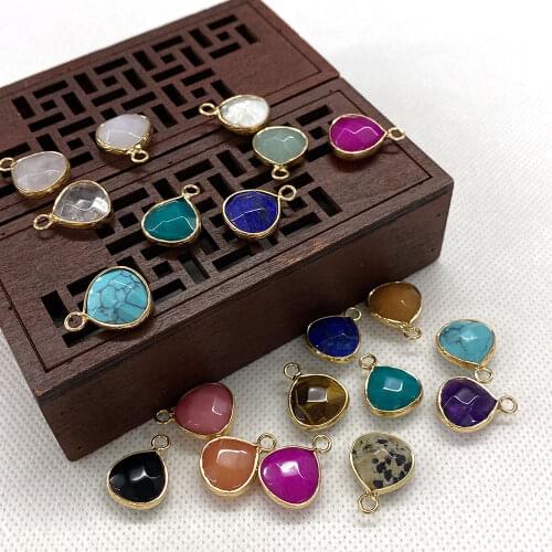 Wholesale Natural Stone Color Pendant Flat Drop Shape Pendant for DIY Jewelry Making Jewelry Exquisite Accessories Size 13x17 Mm