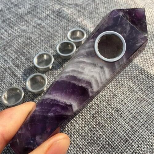 Natural amethyst Pipe Quartz Crystal Point w/Carb Hole wand 1pc+5filters