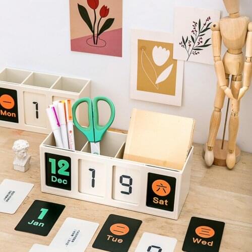 Simple countdown pen holder desktop storage box racks learning office countdown plan memo calendar kawaii organizer