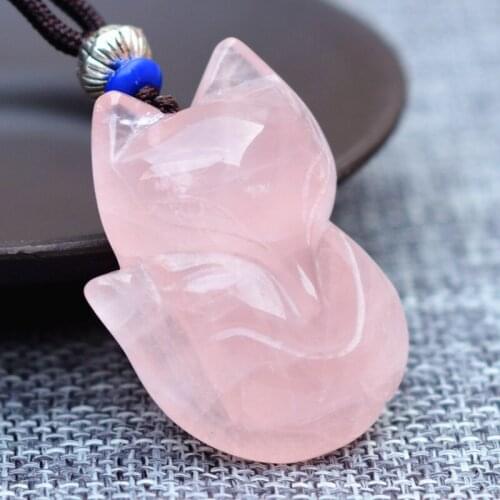 Drop Shipping wholesale Natural Pink crystal Jades Pendant Necklace Carved Fox Pendant Gift for Womens Fashion Jades Jewelry