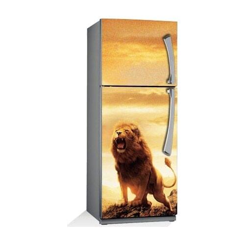3D Mountain Lion Roar Art SelfAdhesive Refrigerator Sticker Fridge Door Cover Wallpaper 60x150cm 60x180cm 100x180cm
