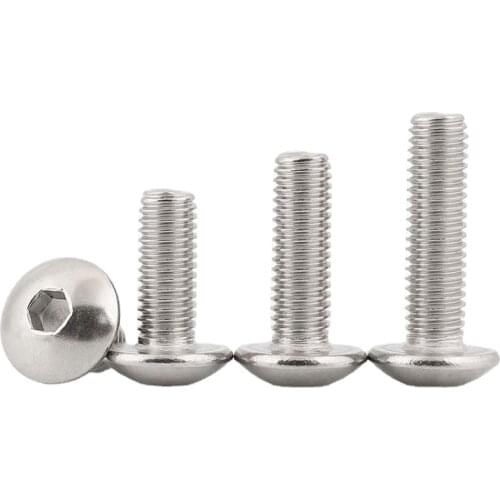 20PC Allen Bolt M5 M6 304 Stainless Steel Hexagon Socket Screw Large Flat Head Screw Mushroom Round Head Bolt L=8-40mm 16mm 25mm