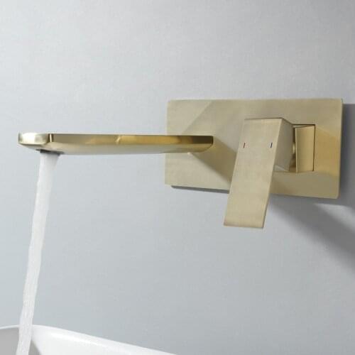 Basin Faucet Concealed Bathroom Sink Faucet Brushed Gold In-Wall Basin Spout Mixer Tap Set Combination Blanoir Solid Brass tap