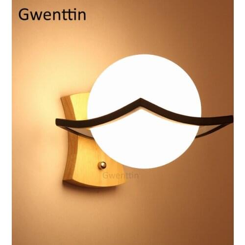 Nordic Modern Glass Ball Wall Lamp Wood Wall Sconce Led Mirror Lights for Bathroom Bedroom Light Fixtures Home Decor Luminaire