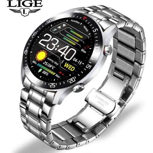 LIGE IP68 Waterproof Sports Smart Watch Men Fitness Watch for Android ios Heart rate blood pressure monitor New Steel smartwatch