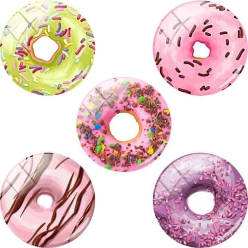 TAFREE Kawaii Cartoon Pin Donuts Cake Image Round Shape Glass Cabochon Dome 12-25mm Sweet Food Fashion Jewelry Findings AL986