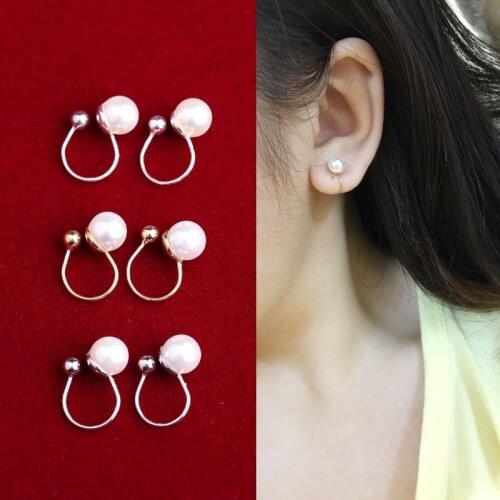 UNNAIER New Imitation Pearls Ear Cuff For Women Girl Trendy Round Small Clip Earrings NO Piercing Gold Metal Wedding Jewelry