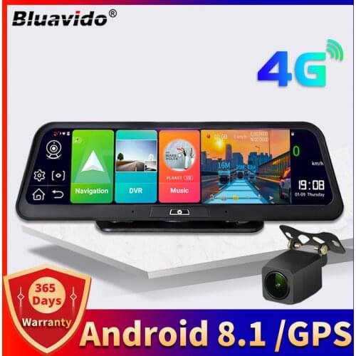 Bluavido 4G Android DVR 10 Inch Screen Car Video Recorder GPS Navigation 1080P Dashboard Camera Registrar WiFi Remote Monitoring