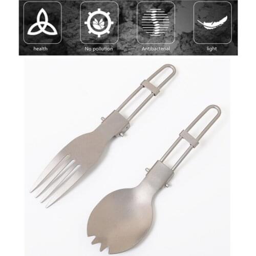 Fork Spoon Titanium Lightweight Portable Foldable Handle Outdoors Camping Picnic Tableware Flatware Eating Utensil
