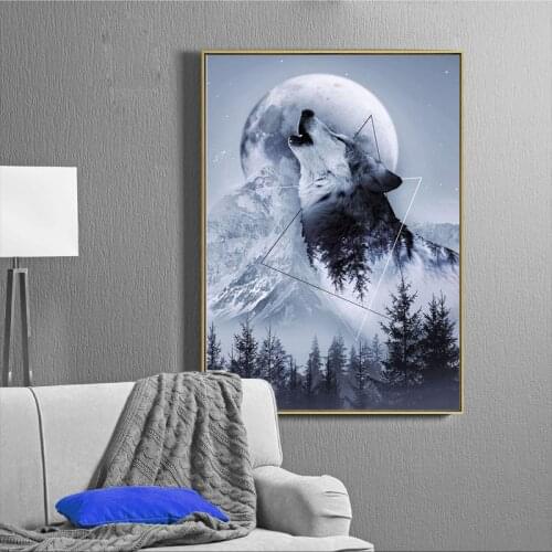 Howl with the wolf canvas picture wall art home living bedroom decoration painting frames nordic high definition quality photo