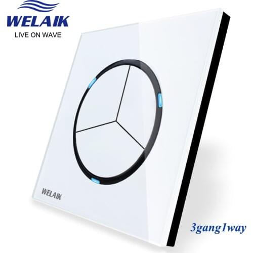 WELAIK UK standard-Crystal Glass-Panel Push-Button-Switch Wall-Light-Switch AC110-250V 3Gang-1Way B1731W