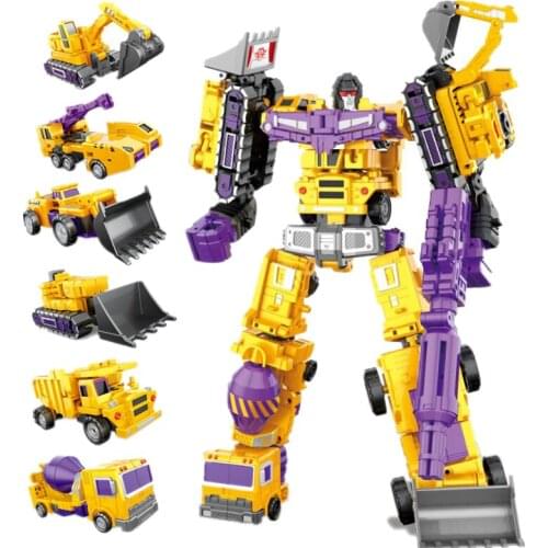 YUE XING New Arrive Big Transformation Toys 6 in 1 One Set Robot Kids 25cm Yellow Devastator DX9 Oversize KO Action Figure Toys