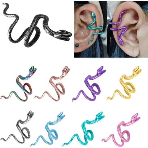 Non Pierced Ears Snake Ear Cuff Clip Earrings Steel Color Pink Black Rose Golden Colorful Copper Women 2021 New Fashion Jewelry