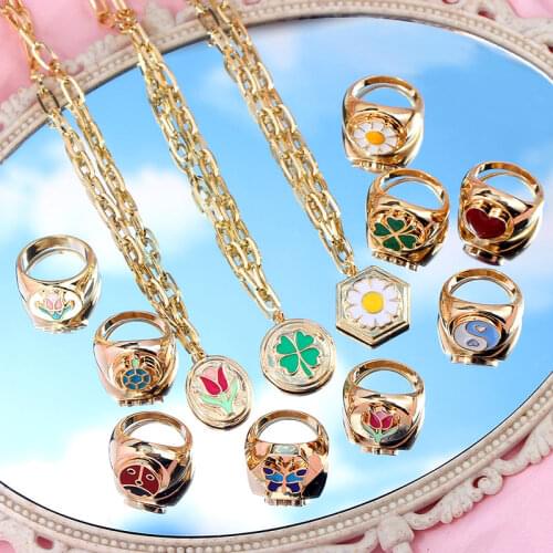 JUST FEEL Small Fresh Daisy Tulip Enamel Flower Rings For Women Gold Color Metal Tortoise Butterfly Animal Ring Elegant Jewelry