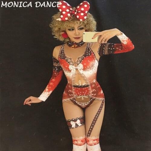 Women Sexy Stage Christmas Bodysuit Bling Jumpsuit Christmas Party Nightclub Performance Stage Costume Women Sexy Costumes