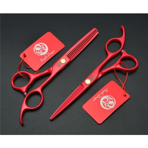 1023Z 5.5 Inch Purple Dragon Red Colour Factory Price Hairdressing Scissors 440C Cutting Scissors Thinning Shears Hair Scissors