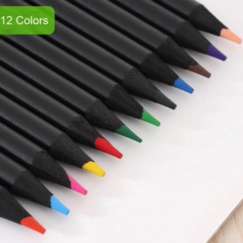 12 Pcs/Set Student Sketching Color Pencils Set Luxury Black Wood Professional Drawing Color Pencil School Art Supplies Stationer