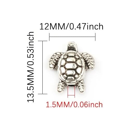 15pcs/lot 12x13.5mm Vintage Tibetan Silver Plated Alloy Sea Turtle Spacer Beads for Bracelet&Necklace Diy Jewelry Makings
