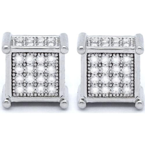 2017 high quality 925 sterling silver screwback cube crown micro pave gold silver hip hop bling earring for men women 8mm