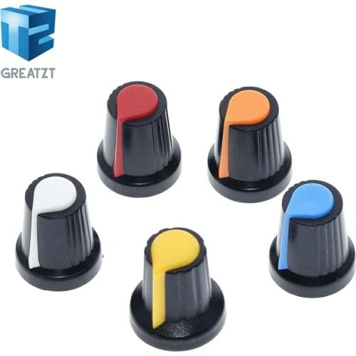 25PCS/lot WH148 potentiometer knob cap(copper core) 15X17mm 6mm Shaft Hole AG2 Yellow Orange Blue White Red 5value*5PCS=25PCS