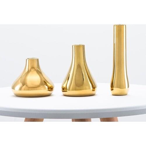 "small Vases Centerpiece Ornament Gold Ceramic Porcelain Tabletop Flower Vase Filler Office Bathroom Kitchen Wedding Style"