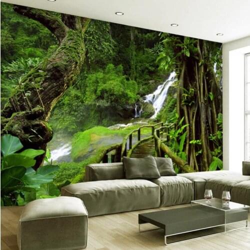 3D 5D 8D Custom Wallpaper Murals HD Nature Green Forest Trees Rocks Photography Background Wall Painting Living Room Photo Mural