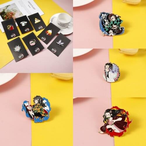 Anime Demon Slayer Kimetsu No Yaiba Cosplay Cartoon Costume Props Metal Badge Pin Alloy Brooch