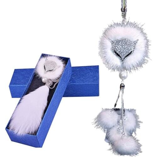 Car Fox Head Pendant Car Rearview Mirror with Diamond Sable Pendant to Protect Safety Car Pendant Car Pendant Car Accessories
