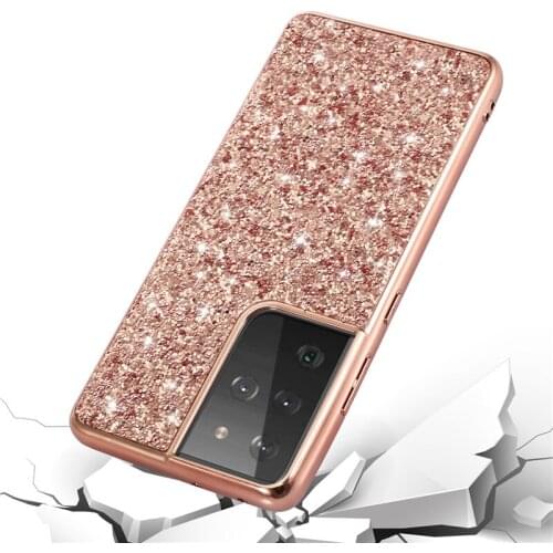 Glitter Phone Case For Samsung Galaxy S21 S20 Ultra Plus S20FE s21+ Cute Shiny Bling Glitter Crystal Sequins PC+TPU Back Cover