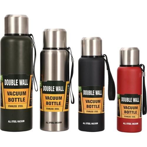 Large Capacity Vacuum Cup Stainless Steel Insulation Water Flask Bottle Portable Sport Thermal Mug With Rope 500/750/1000/1500ml