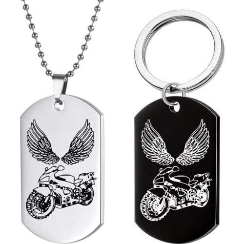 Stainless steel necklace locomotive wings motorcycle pendant keychain black jewelry fashion necklace men