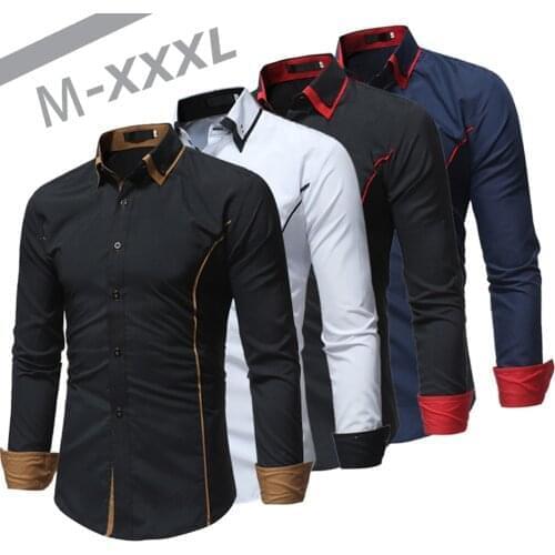 Business Shirts Mens Long-sleeved Business Casual Shirts Slim-fit Formal Shirts