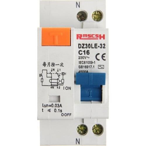 DPNL 16A 230V 50Hz/60Hz 1 P+N Residual Current Circuit Breaker RCBO