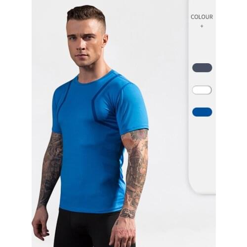 Running T-Shirt Men Sport Fitness Bodybuilding Shirts Quick Dry Sweat Gym Clothing Printed Short Sleeve Tops Elastic Sport Shirt