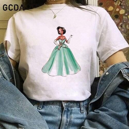 Disney Princess Tiana T-Shirt Women Casual Short Sleeve Tshirts Vintage Creativity Harajuku Tops Girls Tee Funy Female T shirt