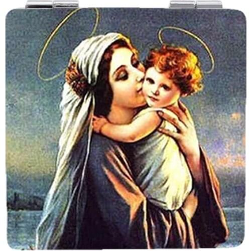 JWEIJIAO Virgin Mary and child ART make up mirror Painters masterpiece moive 1X/2X Magnifying pocket mirror MY01