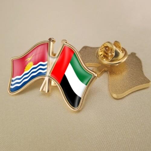 Kiribati and United Arab Emirates Crossed Double Friendship Flags Lapel Pins Brooch Badges