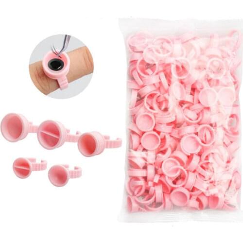 100pcs Disposable Glue Ring Eyelash Extension Glue Cup Container Plastic Permanent Makeup Pigment Holder Accessories