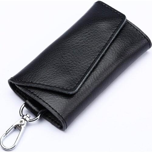 Leather Keychain Men Women Key Holder Organizer Pouch Cow Split Car Key Wallet Housekeeper Key Case Mini Card Bag